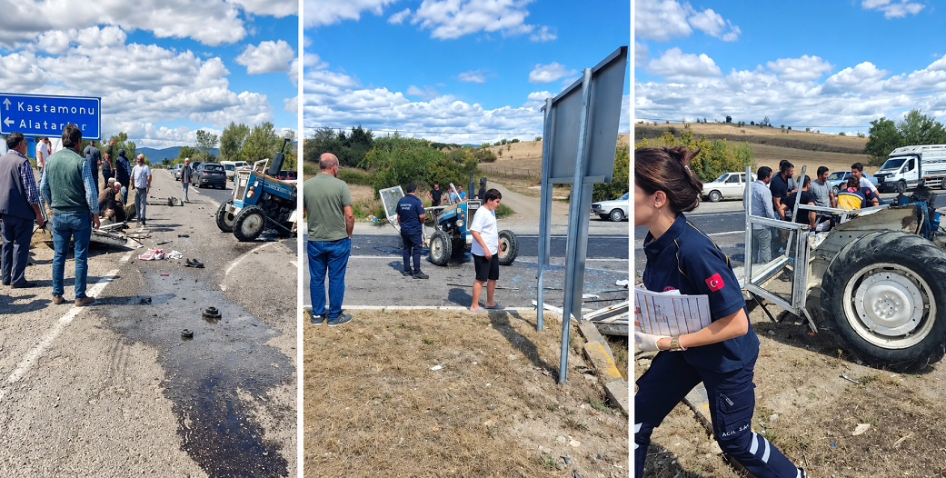 Kastamonu'da otomobille çarpışan traktör ikiye ayrıldı: 3 yaralı